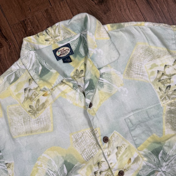 Tommy Bahama Other - Tommy Bahama Linen Camp Shirt Mens M Green Yellow Tropical Island Loop Collar